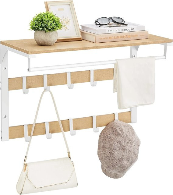 Vasagle Wandgarderobe mit Ablage in Weiß-braun, modern, B/T/H: 65 x 42 x 30 cm - Bild 1