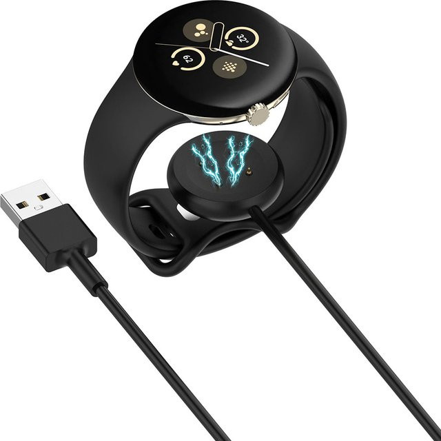 Techsuit THC5 Ladekabel für Google Pixel Watch 3 (45mm und 41mm) sowie Google Pixel Watch 2 und Fitbit Ace LTE, USB-A, Schwarz - Bild 1