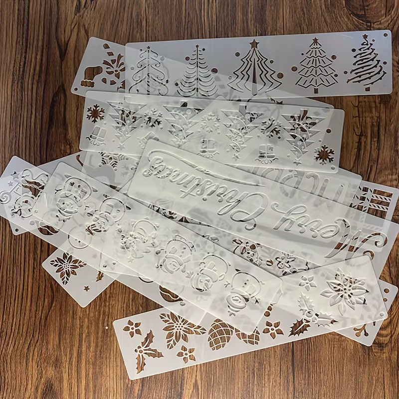 14-teiliges Set Weihnachts-Randschablonen aus Kunststoff, wiederverwendbare Feiertags-Malvorlagen für Wand, Stoff und DIY-Handwerk, B/H: 30 x 7,6 cm - Bild 2