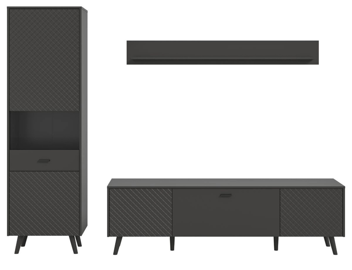Wohnwand Madea von Inn.Furn in Grau Matt mit Vitrine und Lowboard, Breite: 258 cm - Bild 4