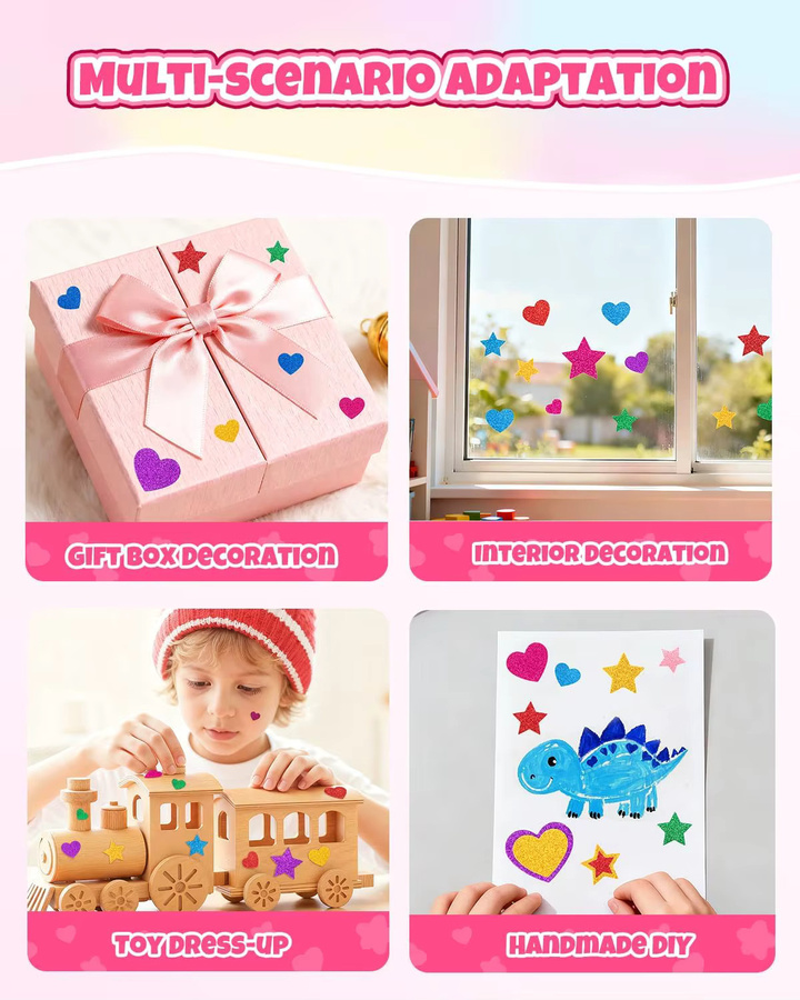 Selbstklebende Kinder-Glitzer-Schaumstoff-Aufkleber in Multicolour mit Herz- und Stern-Motiven für DIY-Projekte und Scrapbooking - Bild 3