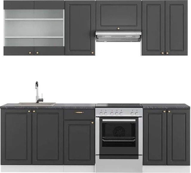 Vicco Fame-Line Küchenschrank modern in Anthrazit, Gold und Weiß, B/H/T: 240 x 82 x 60 cm - Bild 1