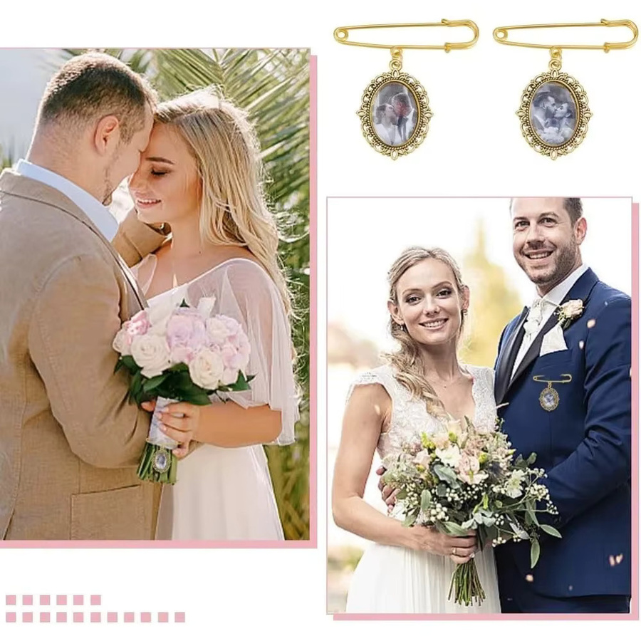 8-teiliges DIY-Pin-Broschen-Herstellungsset aus Legierung und Glas in Gold und Transparent, oval für Foto-Broschen und Hochzeitsstrauß-Schmuck - Bild 3