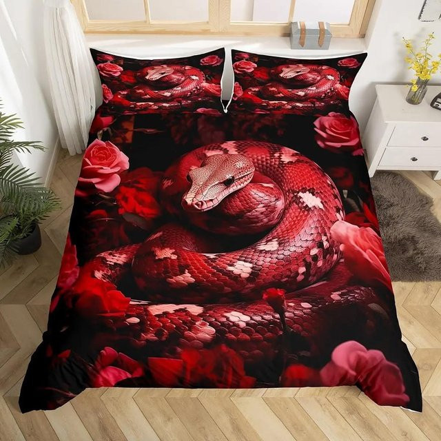 Bettwäsche-Set Python von Your Warm Home mit Schlangen-Motiv in Rot, Microfaser, B/H: 135 x 200 cm - Bild 1
