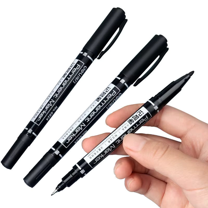 10er Set Doppelseitige Permanent Marker mit feiner Spitze und wasserfester Tinte in Schwarz und Blau - Bild 3