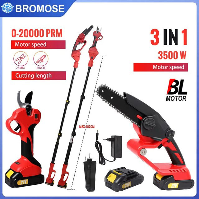 3-in-1 Kabellose Elektrische Kettensäge mit Teleskopstange für die Gartenpflege, kompatibel mit Makita 18V LXT Akku, Rot - Bild 1