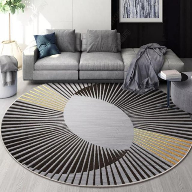 WTEMPO Runder Teppich in Grau mit abstraktem Design, rutschfest und aus Polyester, Durchmesser: 140 cm - Bild 1