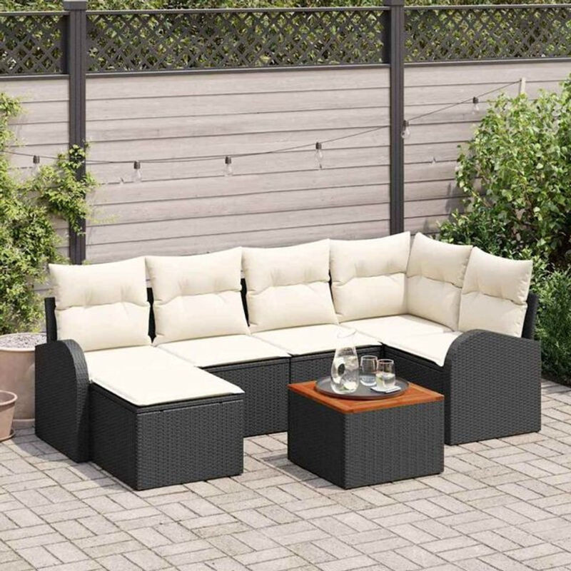 Vidaxl Garten-Sofa-Set aus 7 Teilen in Schwarz und Weiß aus modernem Polyrattan und Akazienholz - Bild 1