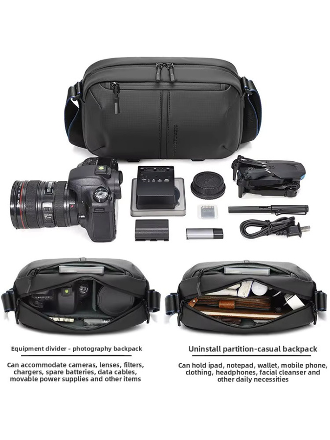 Multifunktionale DSLR-Kameratasche von JINNUOLANG als tragbare Einschulter-Umhängetasche und geräumige Casual-Reisetasche in Schwarz oder Grau - Bild 6