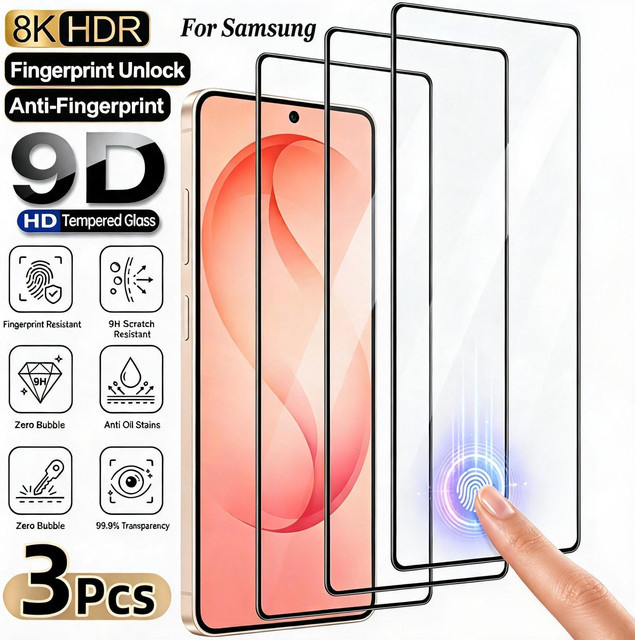 3er-Pack 9D Ultra HD Gehärtetes Glas Displayschutzfolie für Samsung Galaxy S22 S23 S24 S25 S26 Plus Ultra S23 FE S24 FE S25 FE S25 Edge, transparent, kratzfest und anti-fingerabdruck - Bild 1
