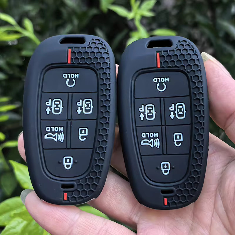 Silikon Fernbedienung Schlüsselanhänger Hülle für Hyundai Sonata Nexo DN8 Santa Fe TM Tucson NX4 Staria Ioniq 6-Tasten Schutzhülle, Schwarz - Bild 3