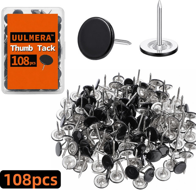 Schwarze Metall-Push-Pins mit Rundkopf und Aufbewahrungsbox für Pinnwand und Büro, 38 Stück - Bild 1