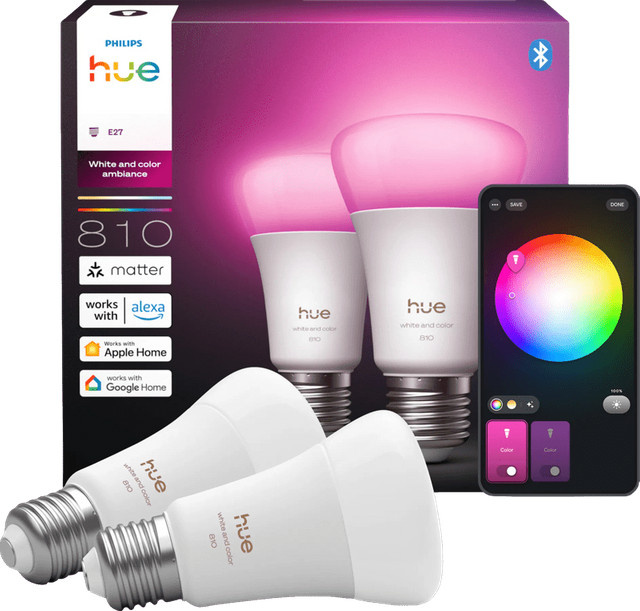 Philips Hue A60 White & Color LED Smart Bulb E27 Doppelpack mit 810 lm und Bluetooth - Bild 1