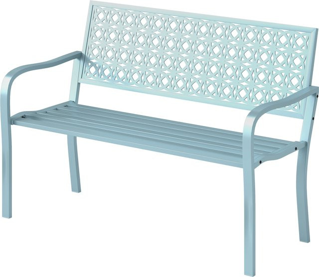 Outsunny Gartenbank aus Stahl mit Armlehnen, wetterfeste 2-Sitzer Sitzbank in Blau, B/T/H: 127 x 63 x 85 cm - Bild 1