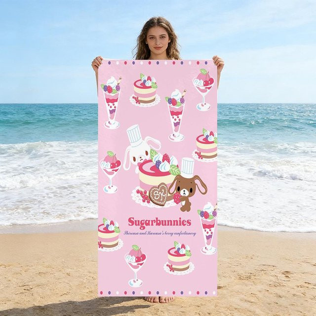 Sugarbunnies Dessert Strandtuch aus schnelltrocknender Mikrofaser in Rosa mit niedlichem Cartoon-Design, B/H: 40 x 60 cm - Bild 1