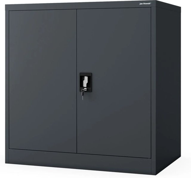 Jan Nowak Metallschrank BEATA D600 Anthrazit Matt, Abschließbarer Schrank für Büro und Werkstatt mit verstellbaren Regalböden, H: 93 cm, B: 90 cm, T: 60 cm - Bild 1