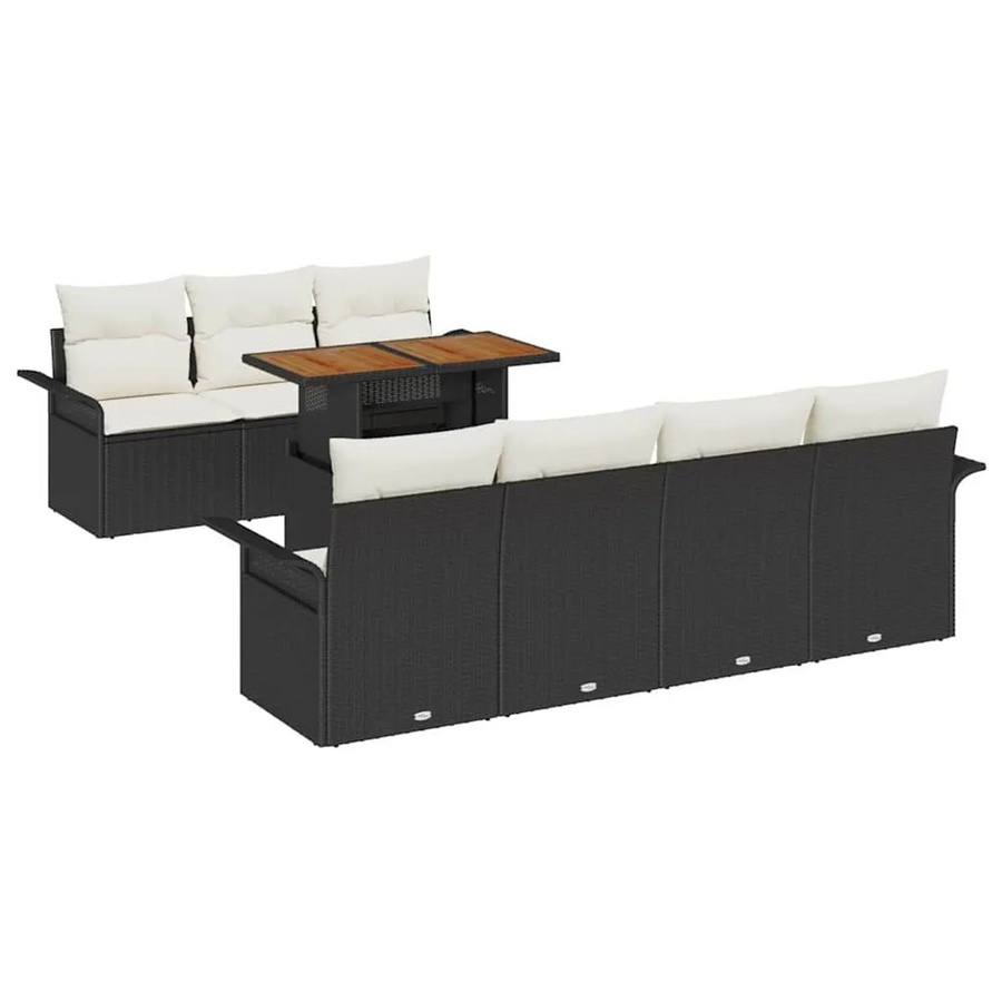 vidaXL Garten-Sofa-Set 8-tlg mit Kissen in Schwarz und Creme, L-Form mit Tisch und Stauraumfunktion - Bild 2