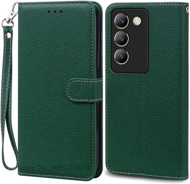 Leder-Flipcase für Vivo V40 SE 5G in Grün mit weicher Silikonabdeckung CASE-FE1 - Bild 1