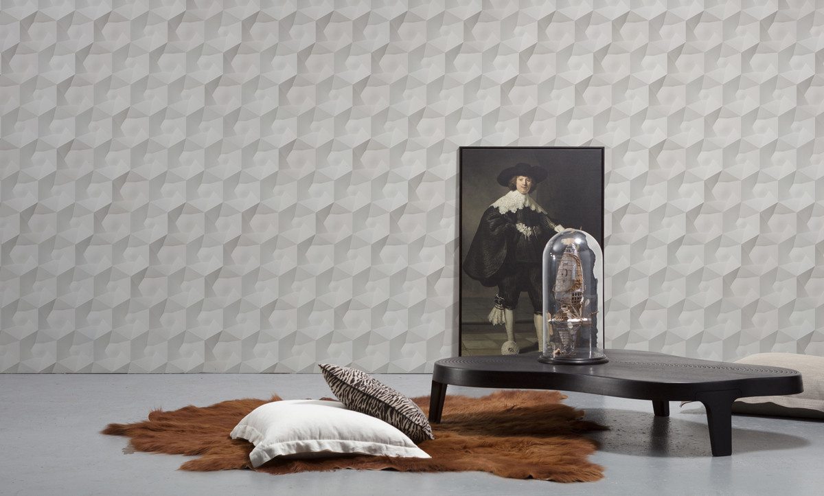 NLXL Tapete Hexa Ceramics VOS-01 in Weiß mit geometrischem Fliesen-Look und abstraktem Design aus Vlies - Bild 1