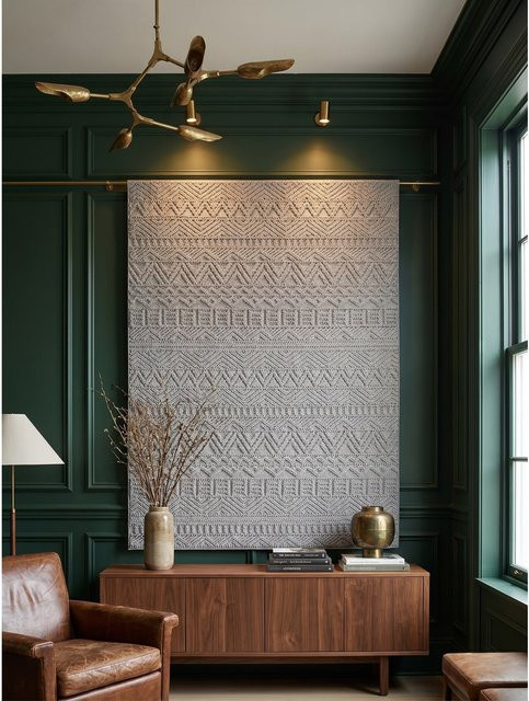 Flachgewebe-Teppich Kadima Design Ethno Silber Grau mit Streifen B/B: 60 x 110 cm - Bild 1