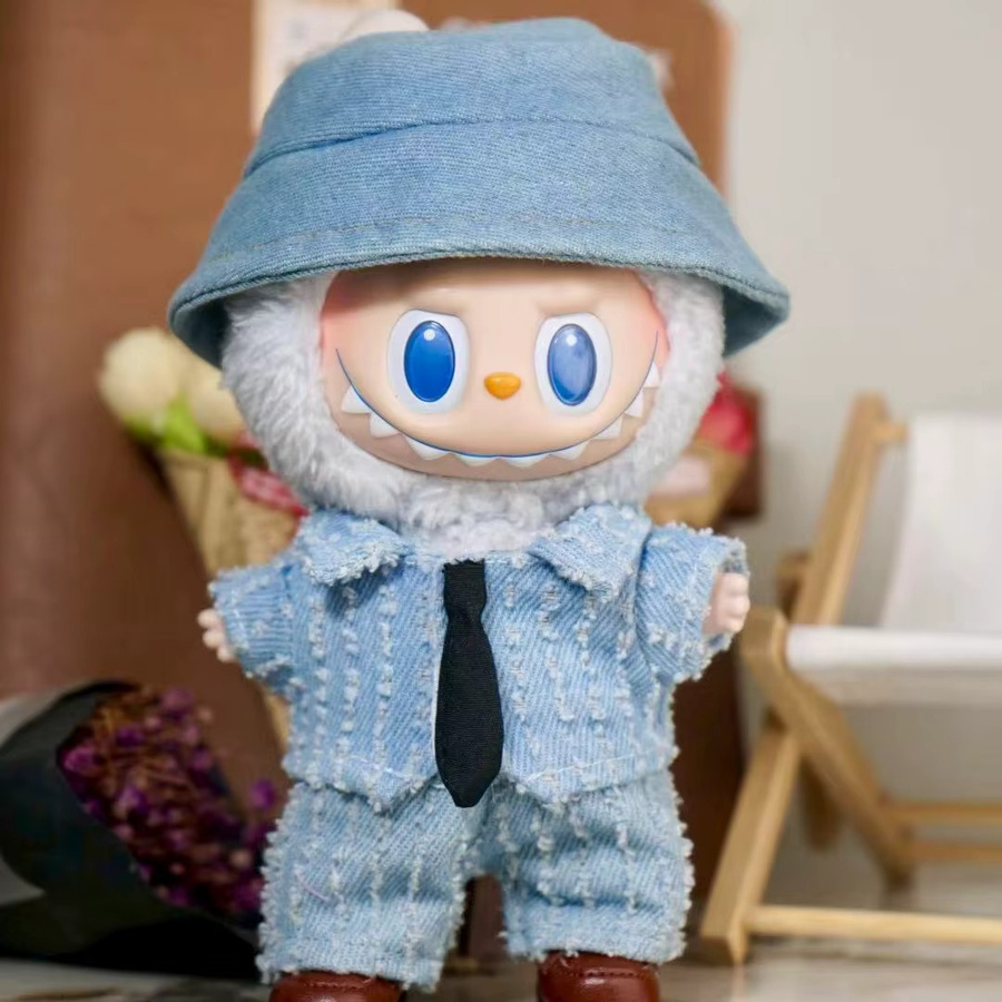 Adoowoo Kleidung Set für Labubu Puppen mit Hut und Schuhen, Blau, Zubehör für 17 cm Puppen - Bild 2
