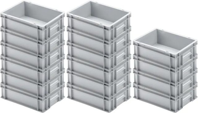 PROREGAL SuperSparSet 16x Eurobox Transportboxen mit geschlossenem Griff, Grau, H x B x T: 12 x 30 x 40 cm, 11 Liter - Bild 1