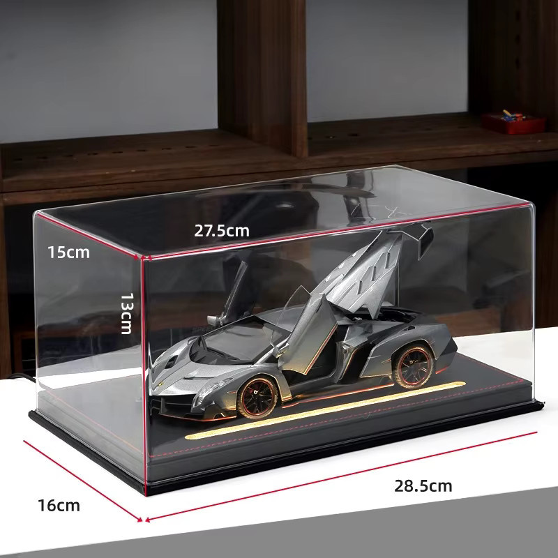 WELLY Acryl-Displaybox mit Licht für 1:24 Automodelle, transparent/schwarz, staubdichte Aufbewahrungsbox für Autosammlungen und Ornamente - Bild 3