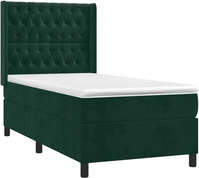 vidaXL Boxspringbett mit Matratze in Dunkelgrün aus Samt mit LED-Beleuchtung und USB-Anschluss, B/T/H: 80 x 200 x 118 cm - Bild 1