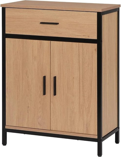 EUGAD Beistellschrank in Gelb mit 1 Schublade, 2 Türen und verstellbarem Regal im Industrial-Design, B/H/T: 60 x 80 x 30 cm - Bild 1