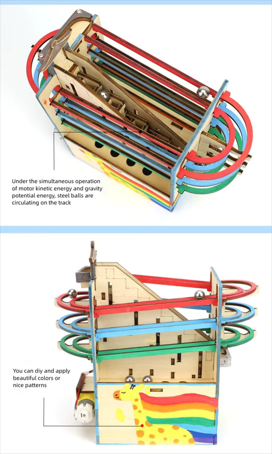 U-Angel-1988 DIY Kugelbahn aus Holz als Lernspielzeug für Kinder ab 4 Jahren in Multicolour mit Werkzeug zur Förderung der kognitiven Fähigkeiten und zum Erlernen von Physikprinzipien - Bild 3