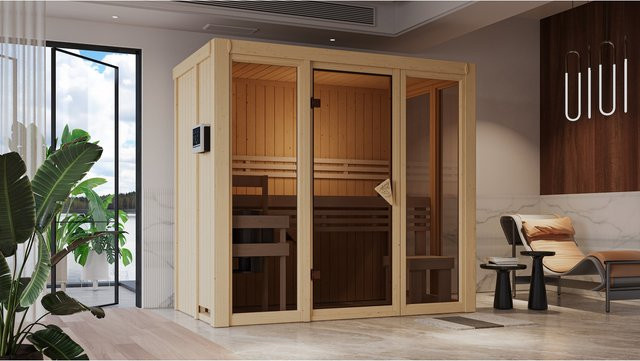 Karibu Sauna Ida 3 mit 68 mm Wandstärke inklusive 3,6 kW Ofen und integrierter Steuerung - Bild 1