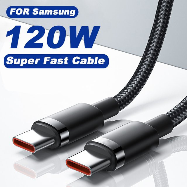 OIITH USB C auf Typ C Schnellladekabel 120 W geflochtenes Datenkabel in Schwarz und Grau für iPhone 15 Pro Max und Samsung Galaxy S24 S23 Ultra - Bild 1