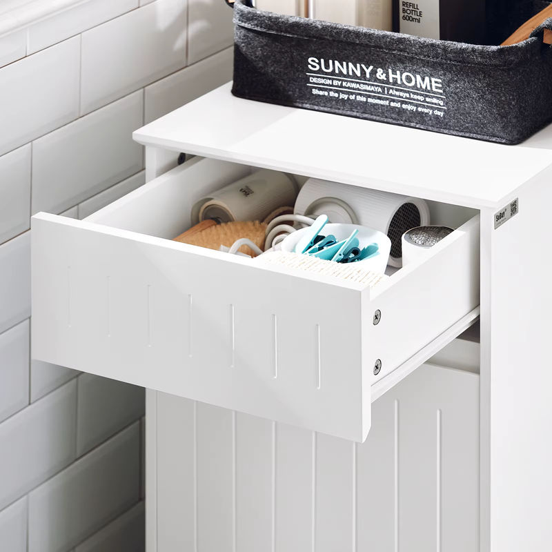SoBuy Wäscheschrank BZR110-W in Weiß mit ausklappbarer Wäschetruhe und Schublade für das Badezimmer - Bild 4