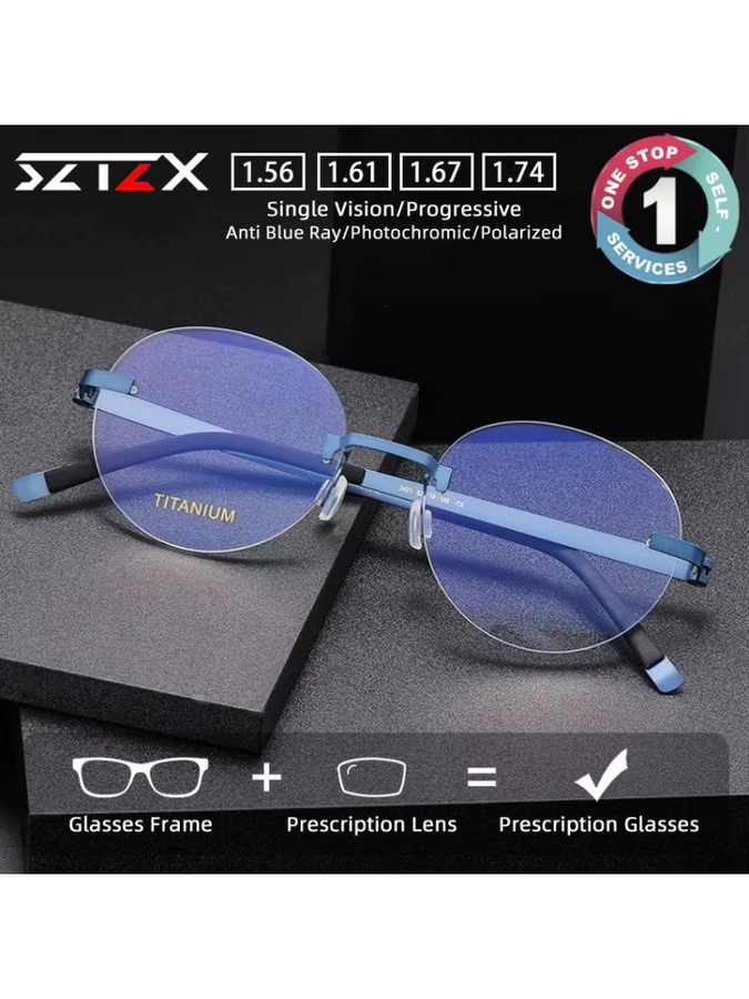 SZTZX Korrekturbrille, randlos, oval, Titan, Blaulichtfilter - Bild 3