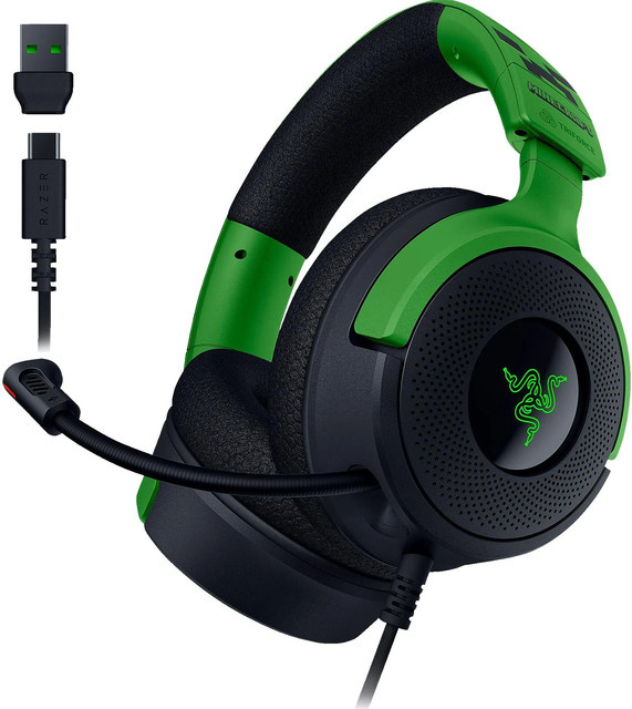 Razer Kraken V4 X Minecraft Edition Gaming-Headset in Schwarz-Grün mit Over-Ear-Bauweise und USB-C sowie USB-A Anschluss - Bild 2