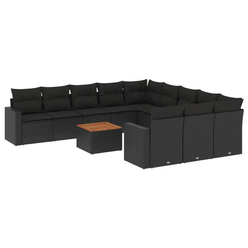 vidaXL 12-tlg Garten-Sofagarnitur aus Polyrattan mit Kissen in Schwarz - Bild 2
