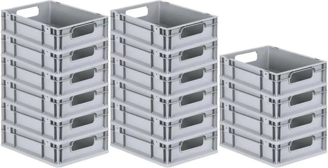 PROREGAL Spar Set 16x Eurobox Nextgen Economy mit offenen Griffen in Grau, H x B x T: 12 x 30 x 40 cm, 11 Liter Transportboxen - Bild 1