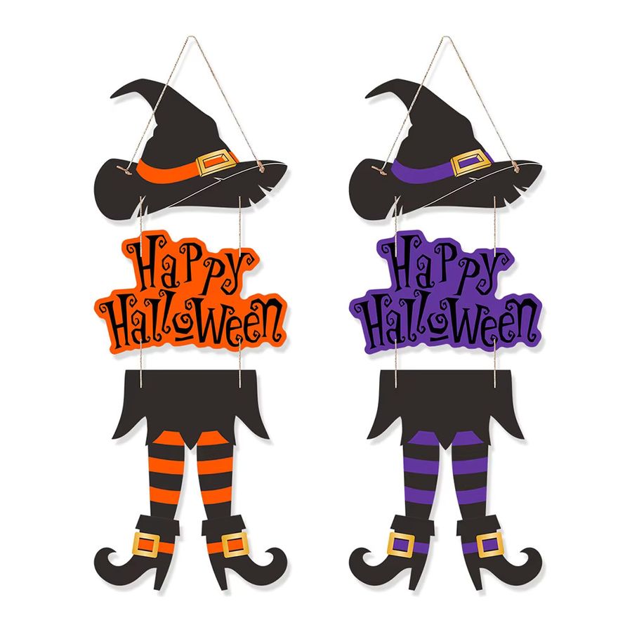 Runtowo Happy Halloween Türanhänger aus Papier mit Hexe-Dekoration in Orange und Schwarz - Bild 2