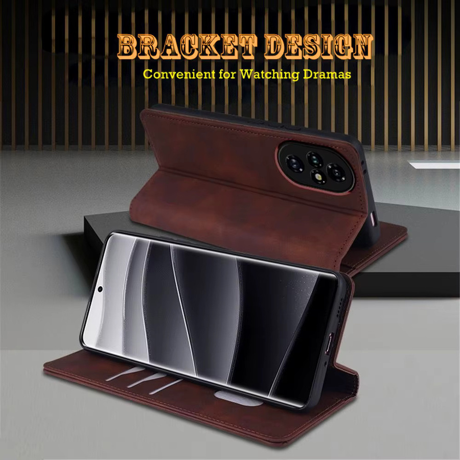 Honor Ledertasche Stand Flip Wallet Cover mit Kartensteckplatz und Magnetschnalle in Braun - Bild 3