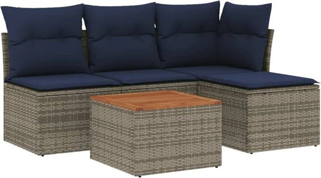 vidaXL 5-tlg. Gartensofa-Set aus Polyrattan in Grau mit Kissen und Couchtisch für Terrasse und Garten - Bild 1