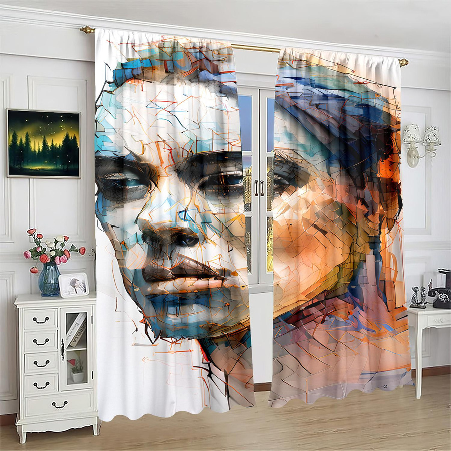 Yiran Furniture Vorhang Set mit Grafikprint, 2 Stück, Polyester, halbtransparent, Mehrfarbig, B: 76,2 cm, H: 165,1 cm - Bild 2