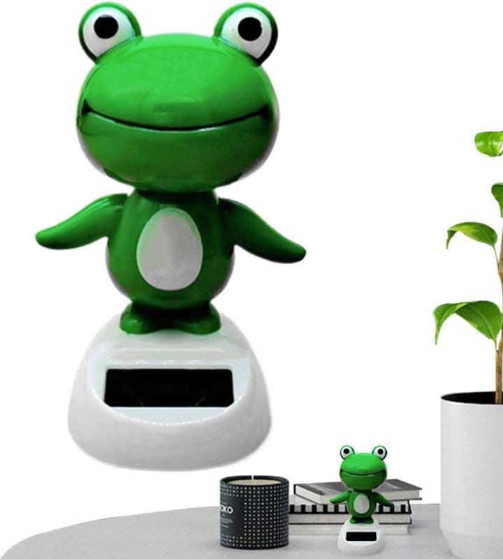 Solarbetriebener Wackelkopf Frosch als animiertes Auto-Ornament in Grün aus Kunststoff - Bild 1
