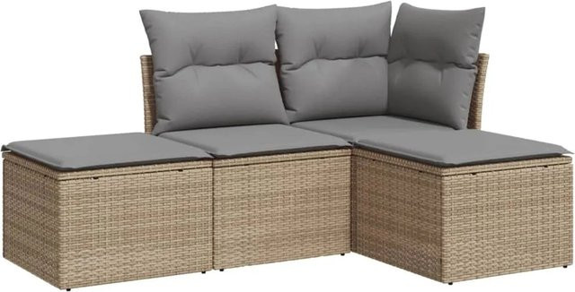 vidaXL 4-tlg Garten-Sofagarnitur in L-Form aus Poly-Rattan in Beige mit Sitzkissen und Stauraum Modell 37 - Bild 1