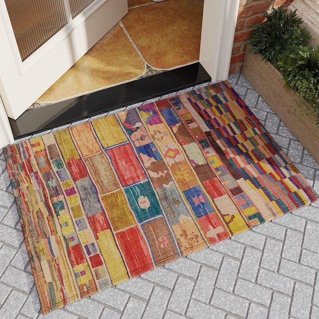 Rutschfeste Retro-Moderne Fußmatte aus Polyester in Mehrfarbig, gestreift, B/B: 50 x 80 cm - Bild 1