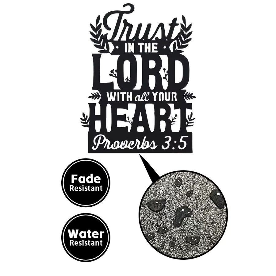 DDPNKL Metall-Wandkunst Sprichwörter 3:5 Trust in the Lord with All Your Heart Wanddekoration aus Eisen in Schwarz - Bild 2