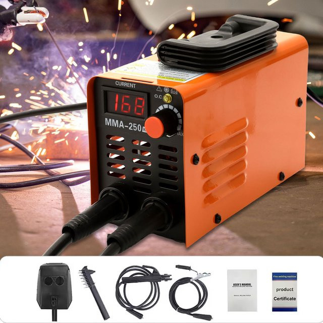 OWJHE MMA-250 Tragbare Inverter Schweißmaschine in Orange mit Werkzeugkiste und einstellbarem Strom - Bild 1