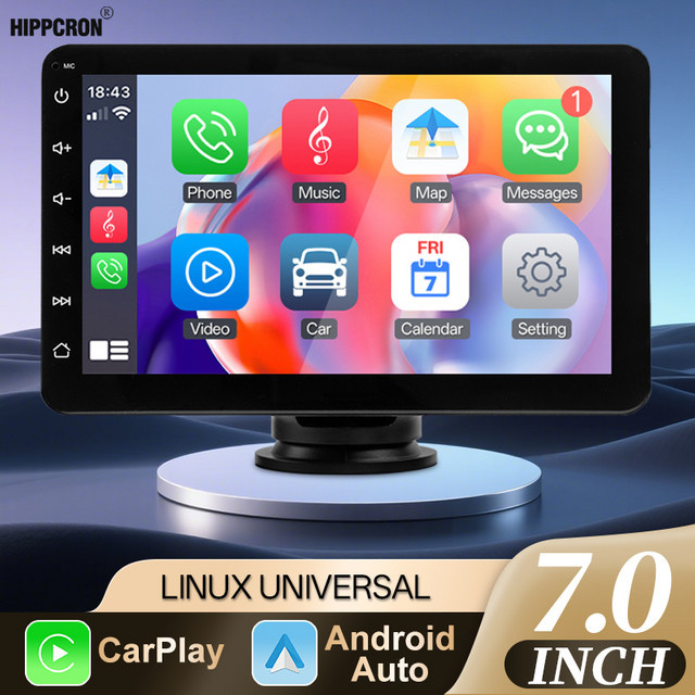 Hippcron 7-Zoll MP5 Auto-Player mit Wireless CarPlay und Android Auto, Multimedia Radio Stereo mit IPS Touchscreen, Bluetooth, USB und AUX in Schwarz - Bild 1
