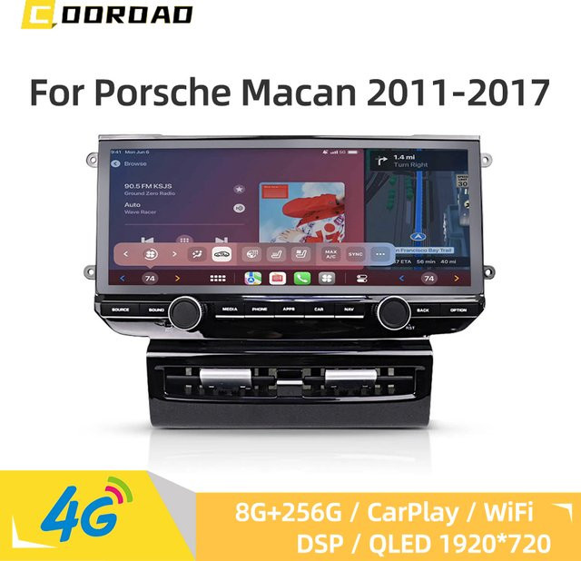 COOROAD QLED Android Auto Radio für Porsche Macan 2011-2017 mit 12,3 Zoll Display, CarPlay, GPS Navigation, 4G WiFi, Bluetooth und DSP Multimedia Player in Schwarz - Bild 1