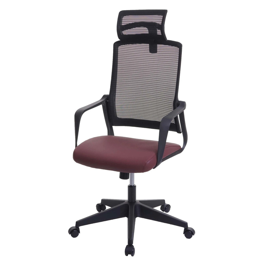 Ergonomischer Proregal Bürostuhl in Bordeauxrot mit Kopfstütze und Kunstleder, Drehstuhl mit Armlehnen und Rollen, H x B x T: 128 x 64 x 66 cm, Sitzhöhe: 44 cm - Bild 2
