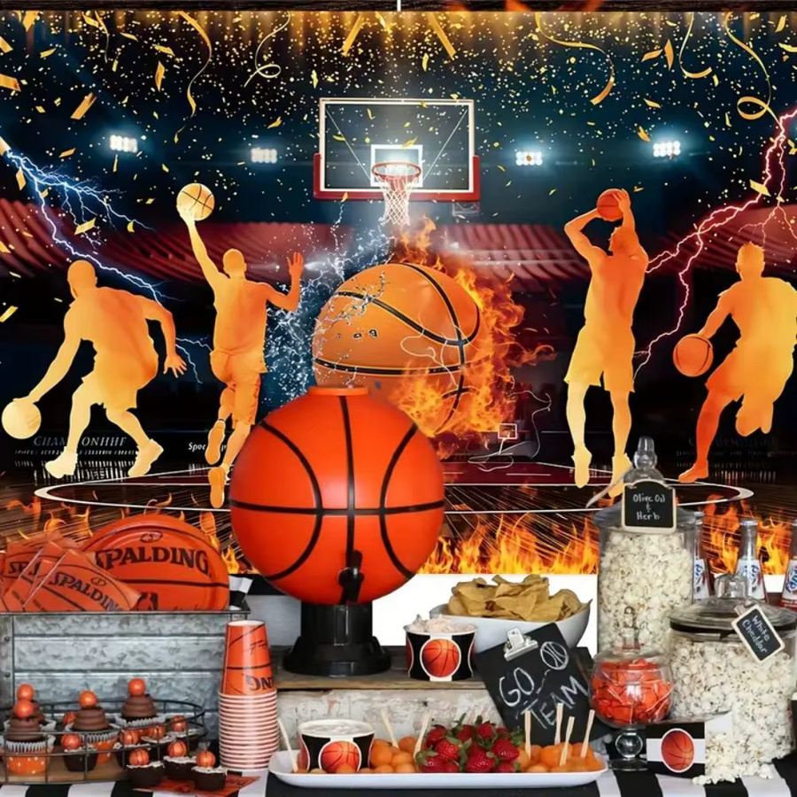VIKAMA Basketball Hintergrund Banner mit Flammen-Design für Geburtstag und Party, Mehrfarbig, B/H: 40 x 40 cm - Bild 3